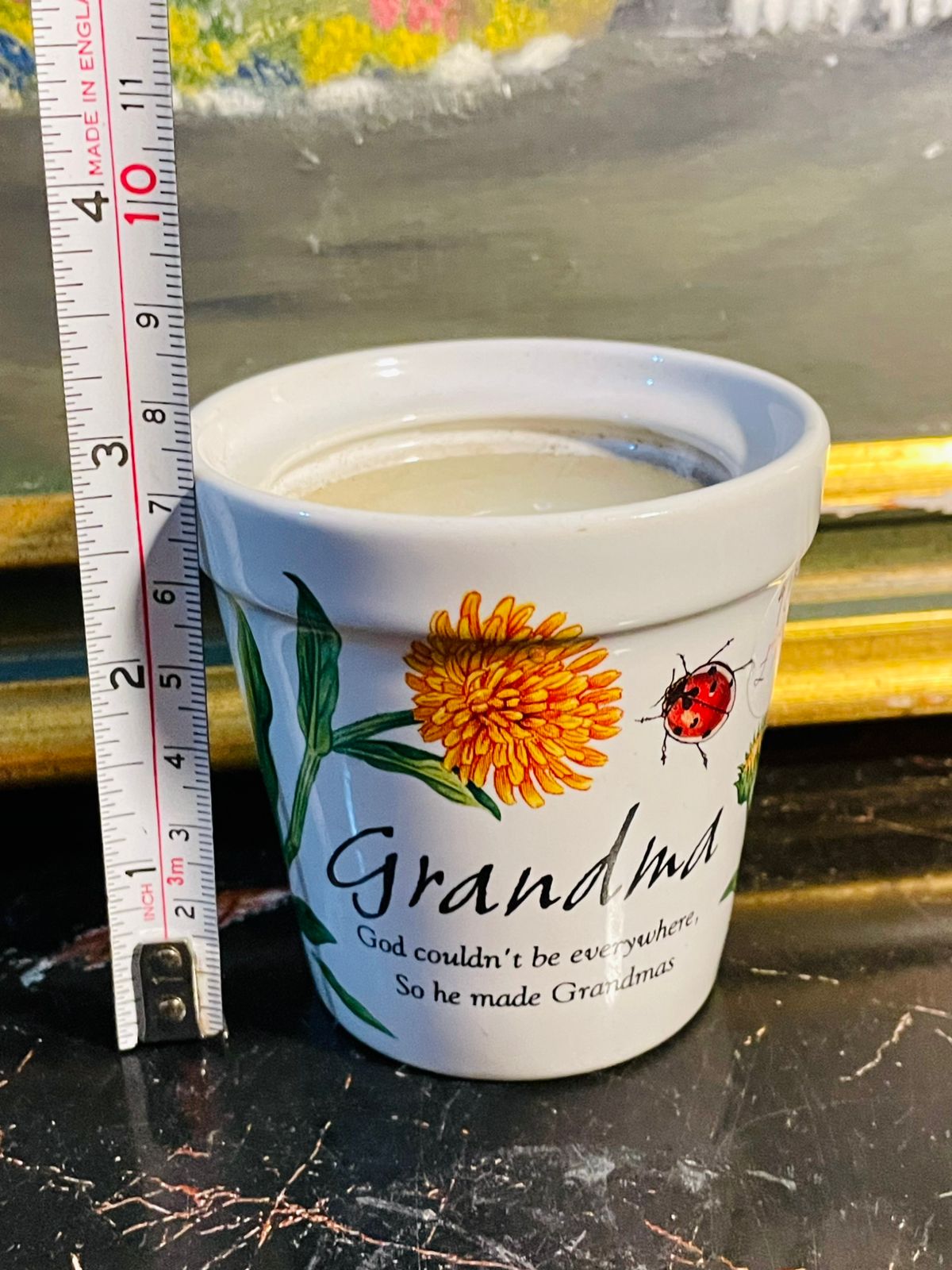 “Grandma” Stoneware Candle Pot — Floral Keepsake by H&H (History & Heraldry)