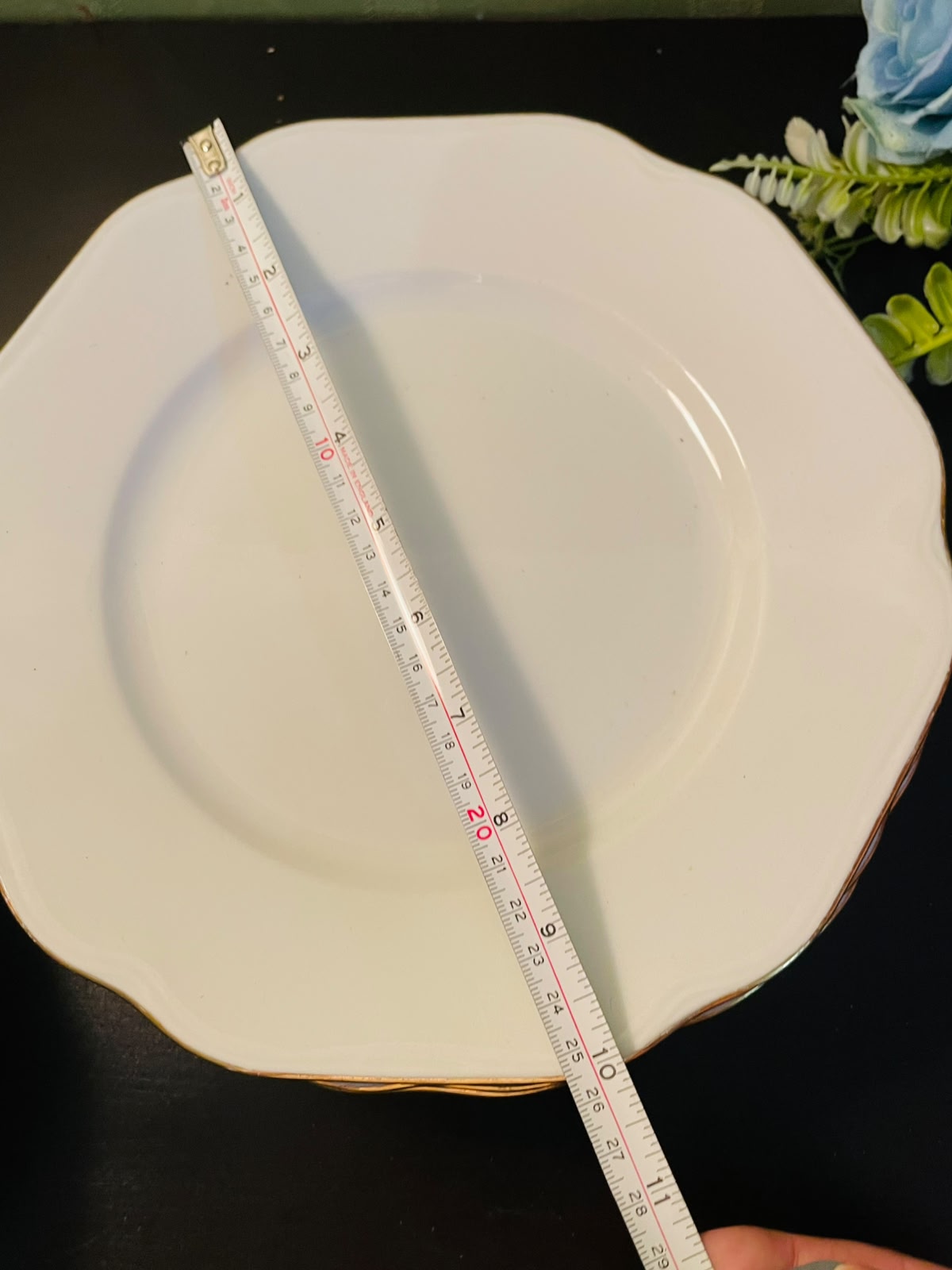 10 pcs White Porcelain Dinner & Quarter Plates Set Gold Trim
