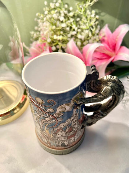 Vintage Blue Ceramic Dragon Handle Mug 16 cm