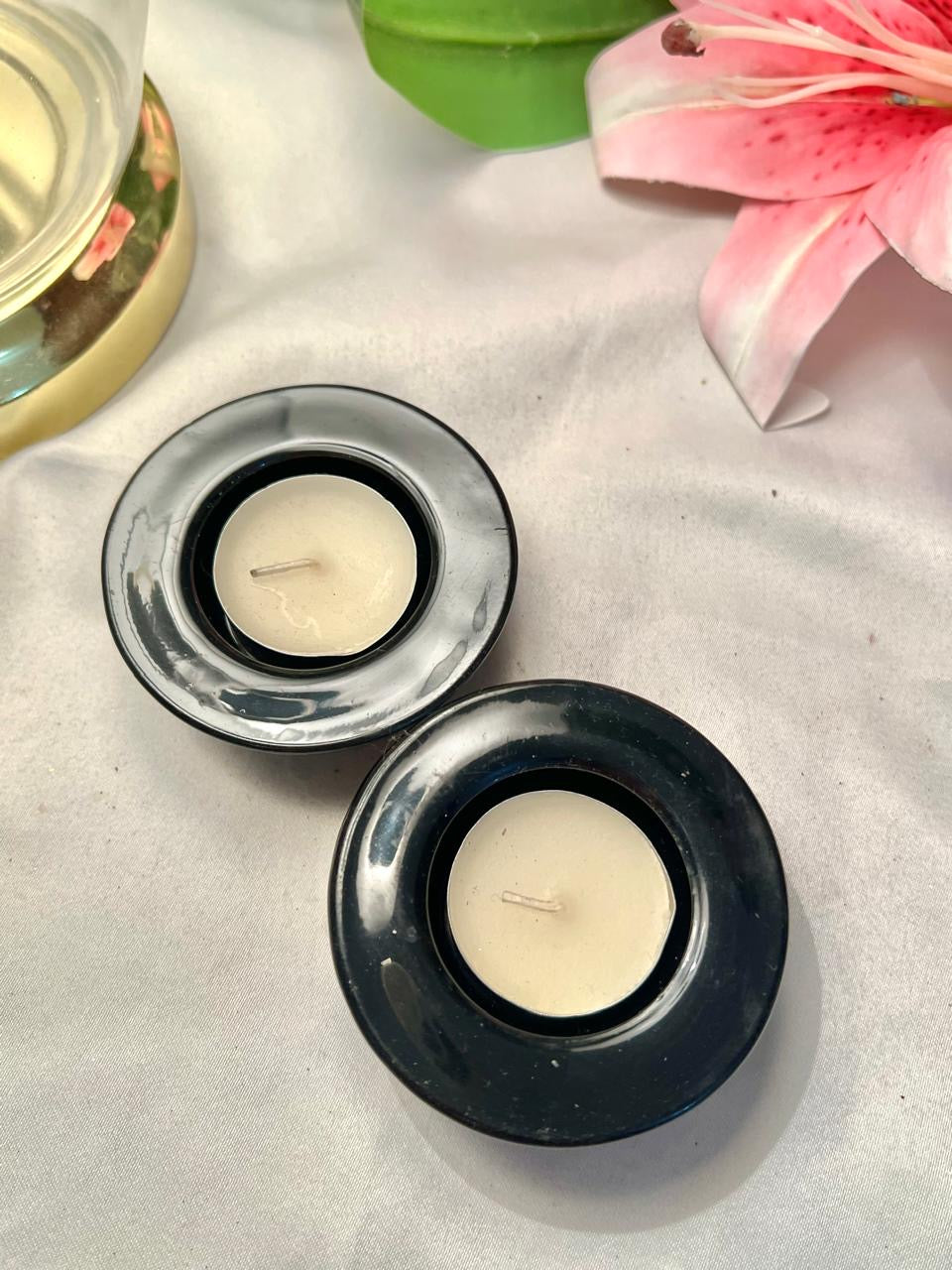 Set of 2 Black Crystal Tealight Candle Holders – 8 cm