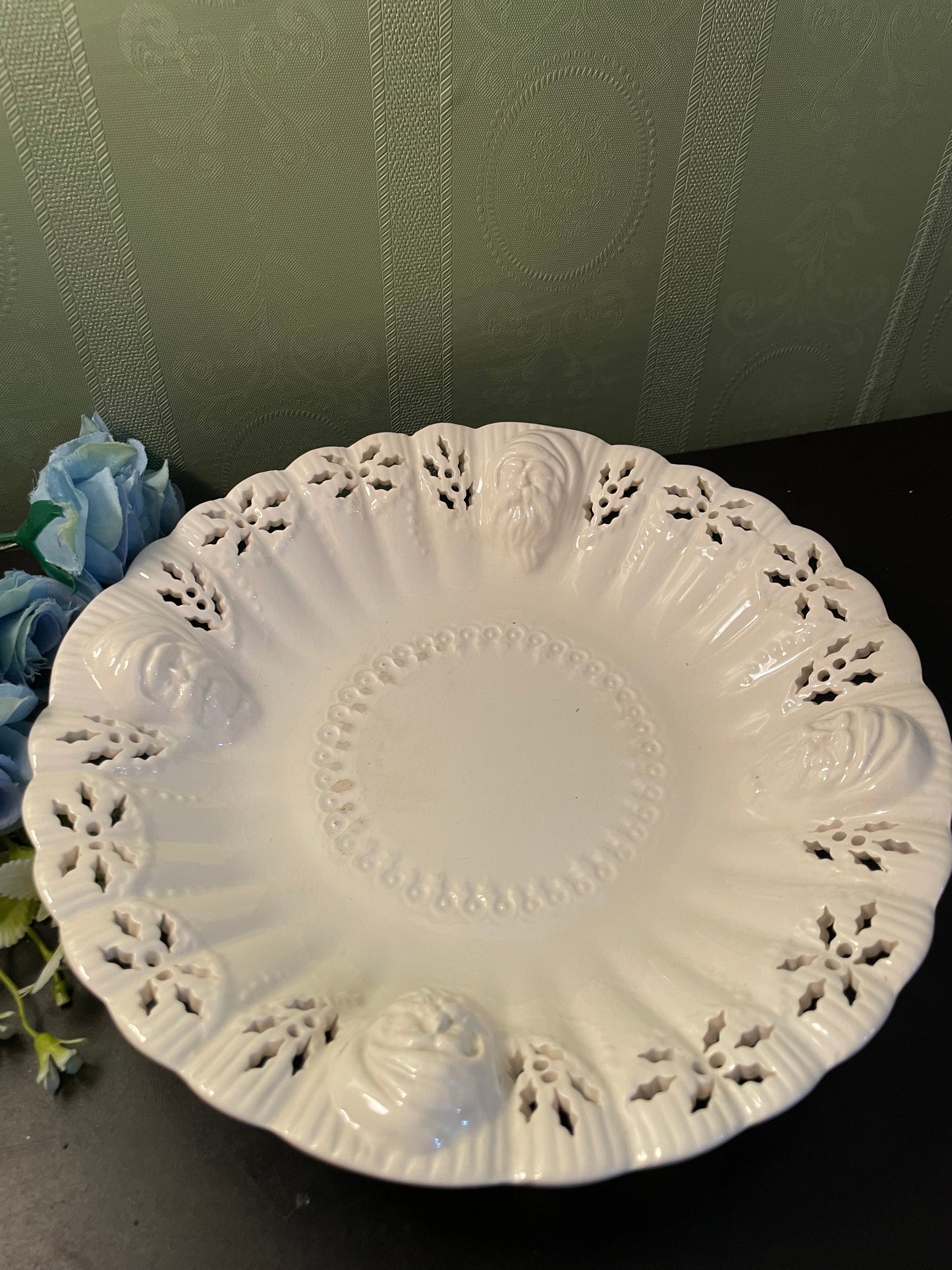 White Ceramic Pierced Oval Serving Bowl