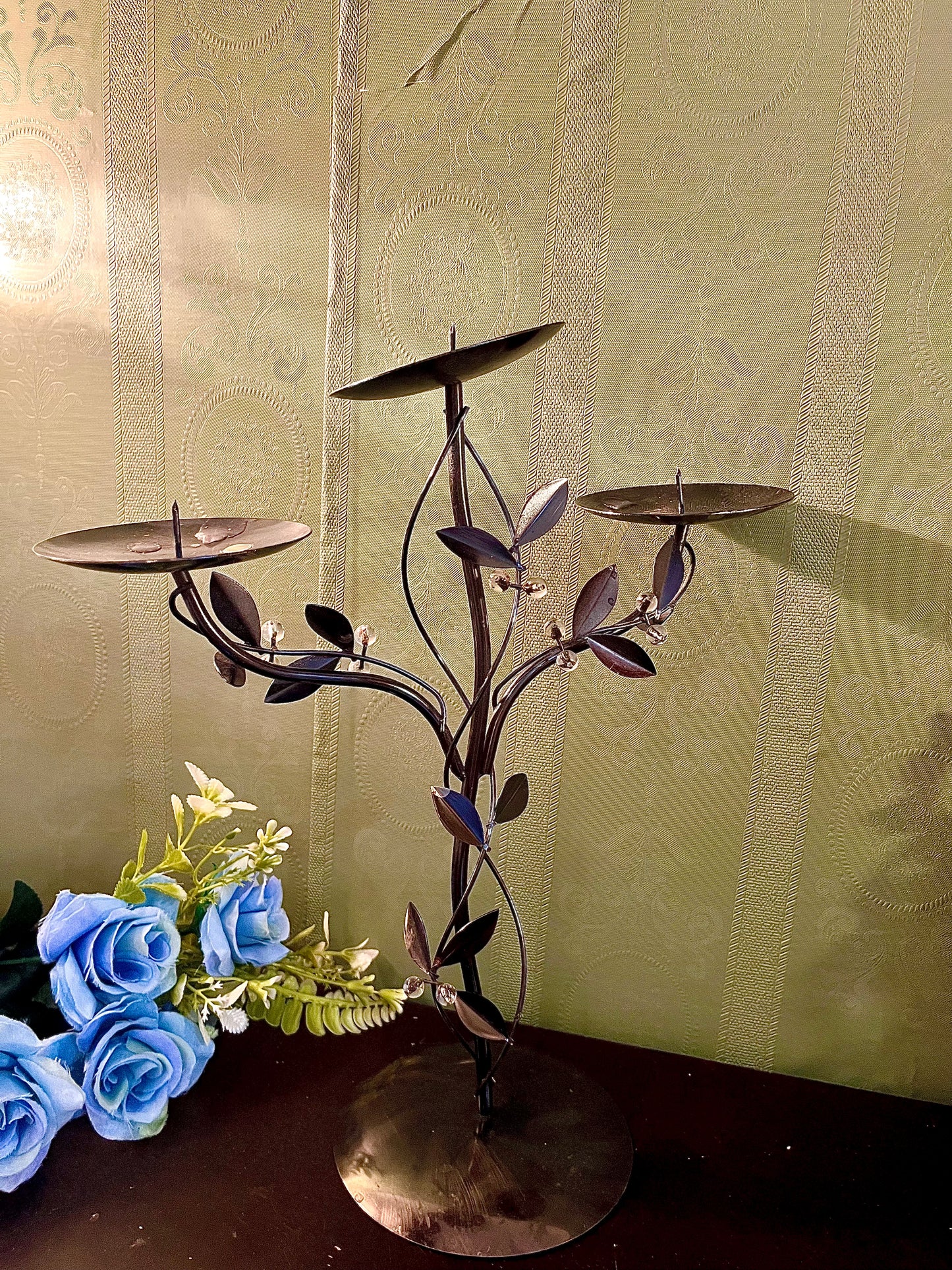 Three Tier Metal Leaf Candle Holder Stand