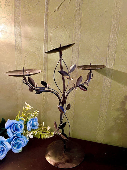 Three Tier Metal Leaf Candle Holder Stand