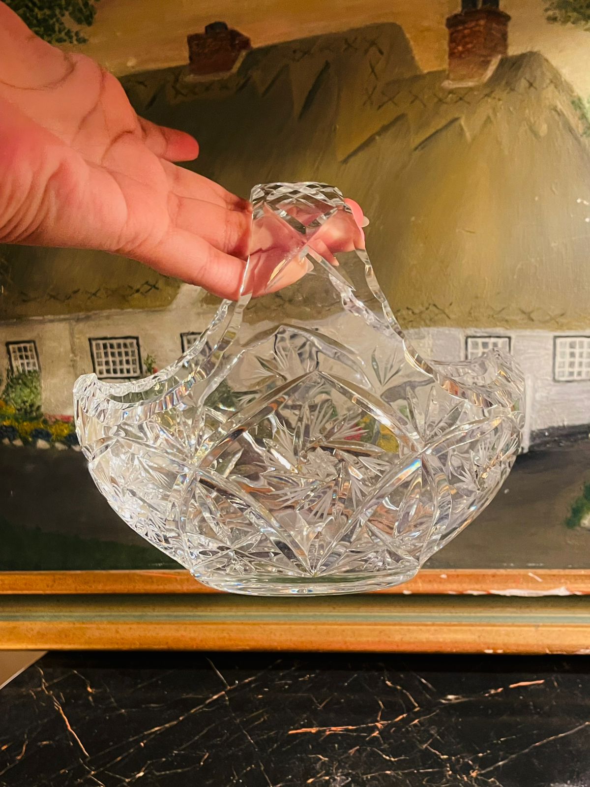 Hand Cut Lead Crystal Basket – Medium - Vintage England