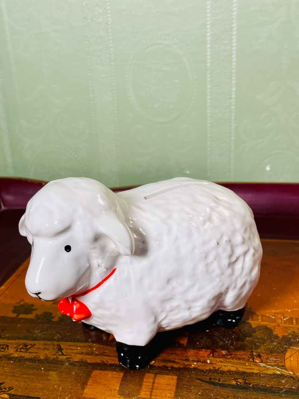 Vintage White Sheep Coin Bank Figurine – 4 Inch