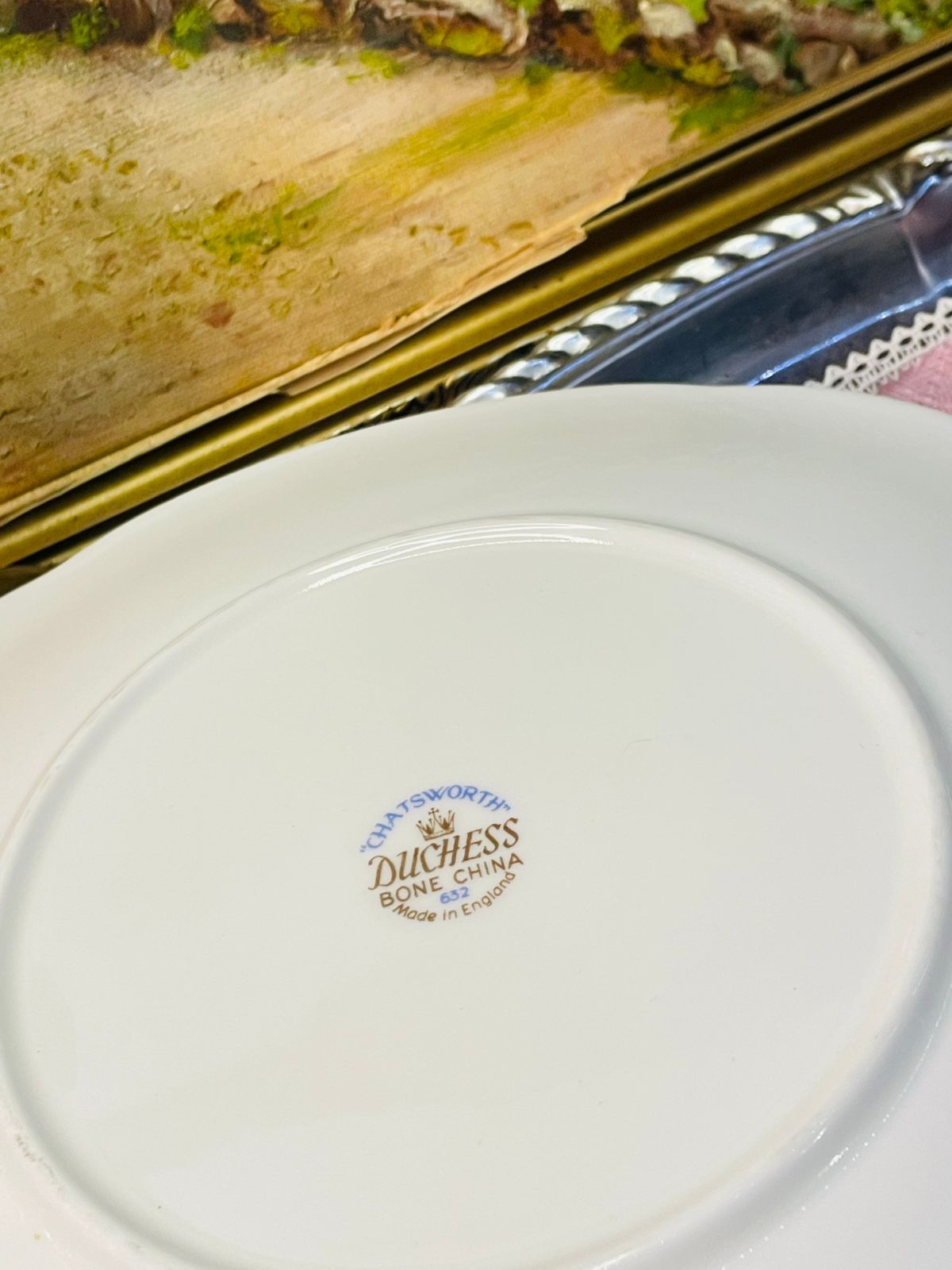 Duchess “Chatsworth” Cake Platter / Sandwich Tray – Gold Rim – Vintage England Bone China