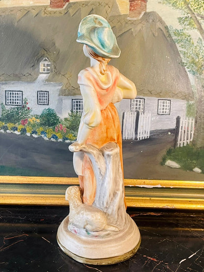 Vintage Porcelain Shepherdess Figurine with Lamb – Hand Painted