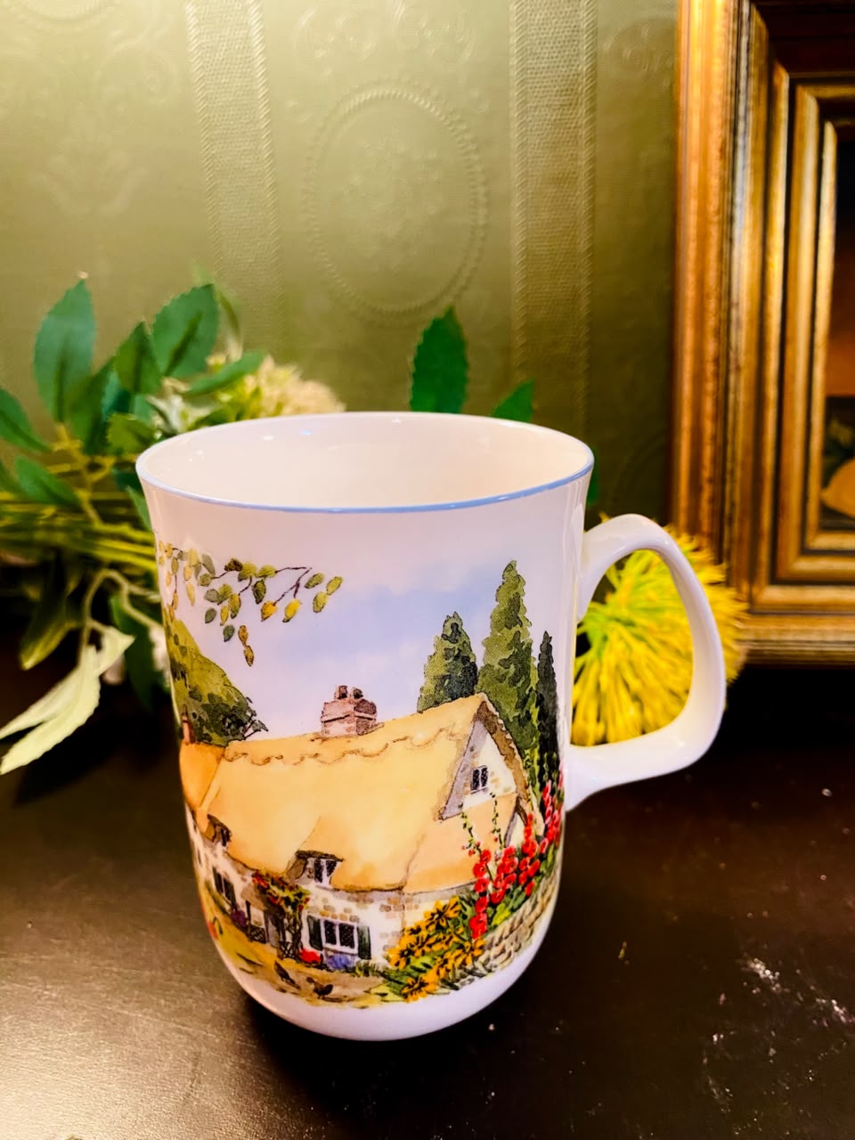 English Cottage Scene Ceramic Mug 4 Inch Country House Design