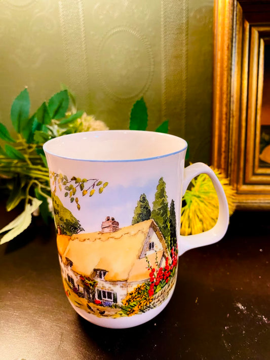 English Cottage Scene Ceramic Mug 4 Inch Country House Design