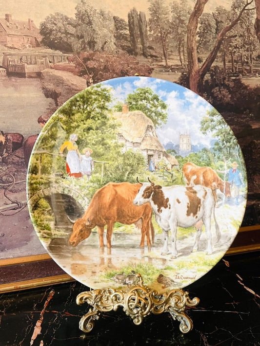 Wedgwood A Cooling Drink plate, John L. Chapman Life on the Farm, English countryside collectible, vintage Wedgwood plate, Queen’s Ware decorative plate, farm life scene porcelain, cottagecore wall decor, rural England art plate, heritage English pottery, rare thrift finds Pakistan