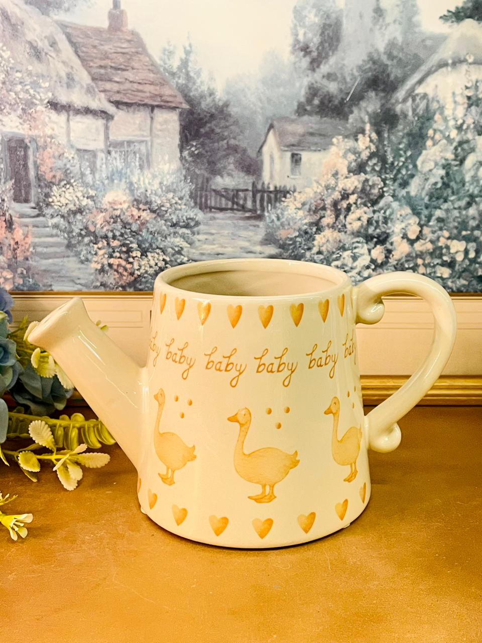Cute Duck Watering Can Planter Ceramic Baby Design