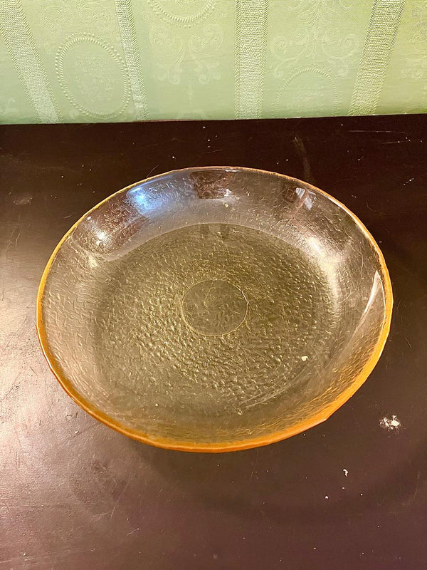 Vintage Amber Crackle Glass Serving Bowl 9 Inch Decorative Fruit Salad Bowl