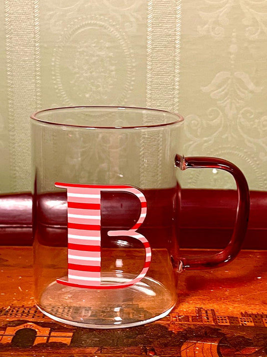 Red Initial “B” Striped Crystal Mug – 4"