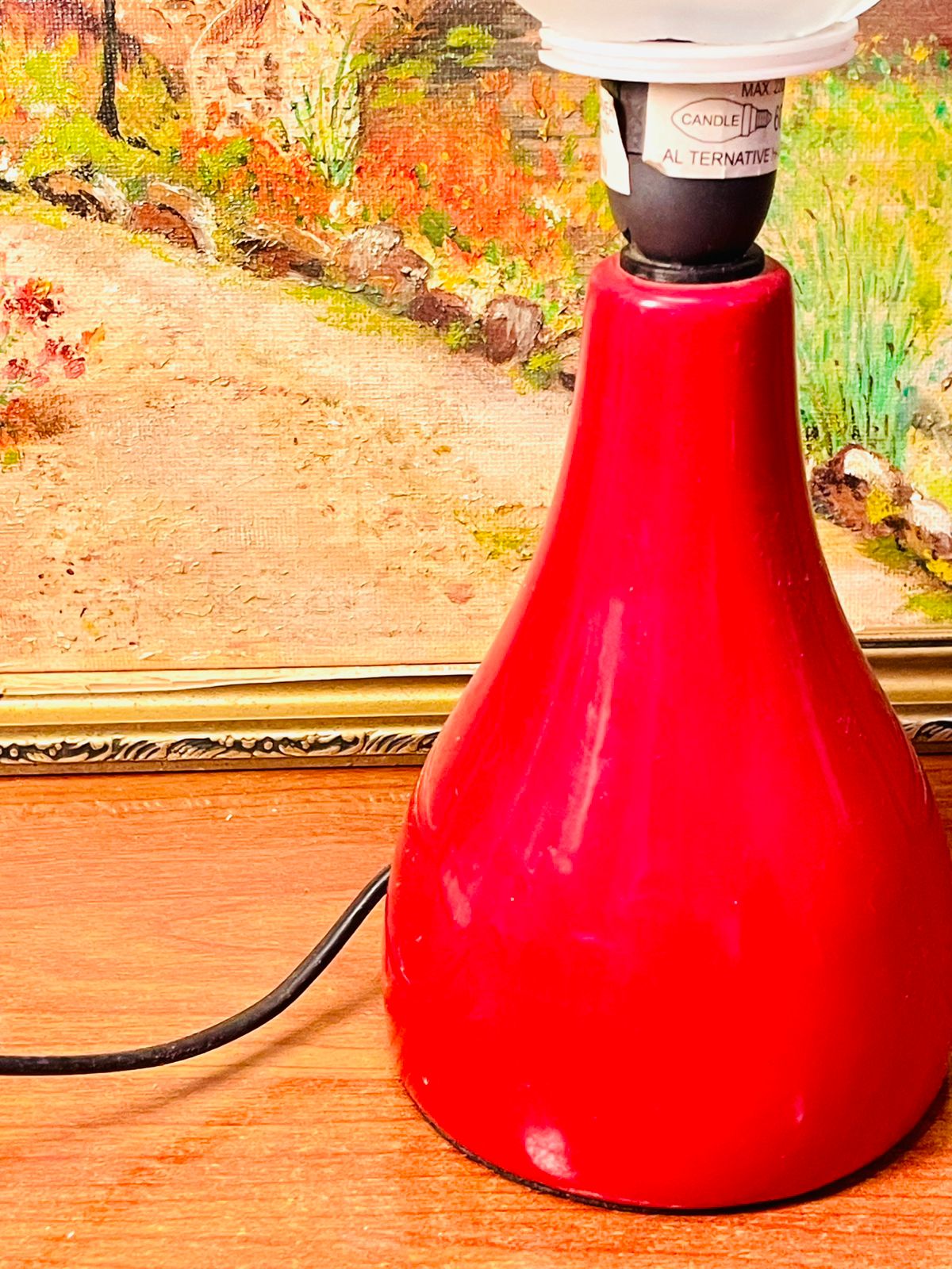 Vintage Ceramic Table Lamp with Red Base & Glass Globe – Single Piece