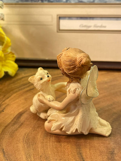 Vintage Fairy Girl With White Kitten Figurine