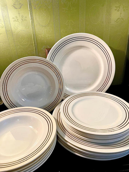 HOME brand 18-Piece White Tableware Set with Triple Gold-Tone Lines