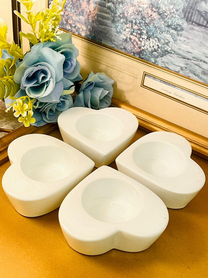 Set of 4 White Heart Candle Holders Ceramic Decor