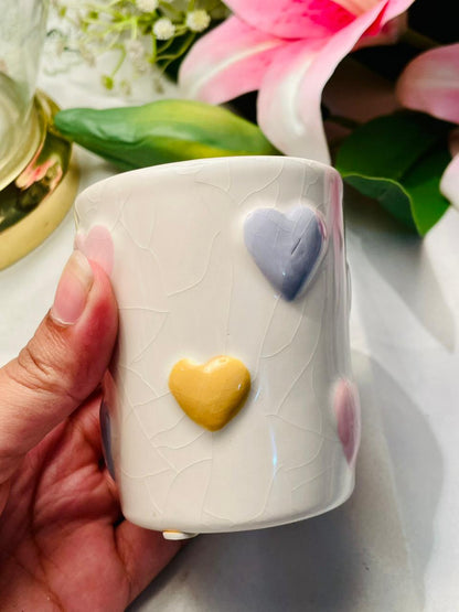 Cream Ceramic Heart Pattern Tumbler 3.5 in