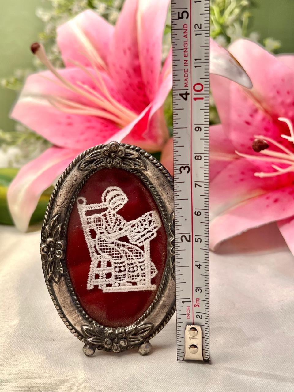 Vintage Miniature Lace Framed Artwork Approx. 7 cm