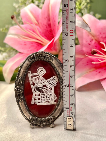 Vintage Miniature Lace Framed Artwork Approx. 7 cm