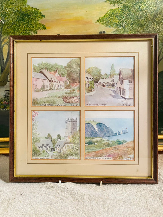 Original Watercolour Painting Frame – 4 Different Village Scenes in One Frame