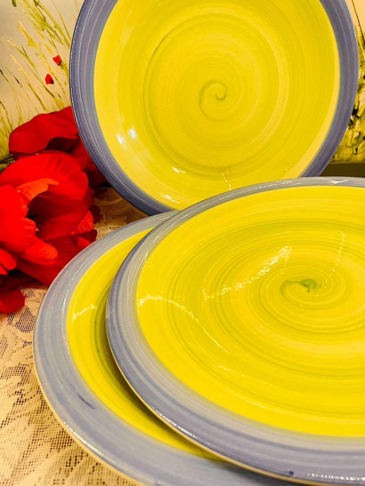 Vintage Large Green Swirl Ceramic Serving Plater 10.5 Inch