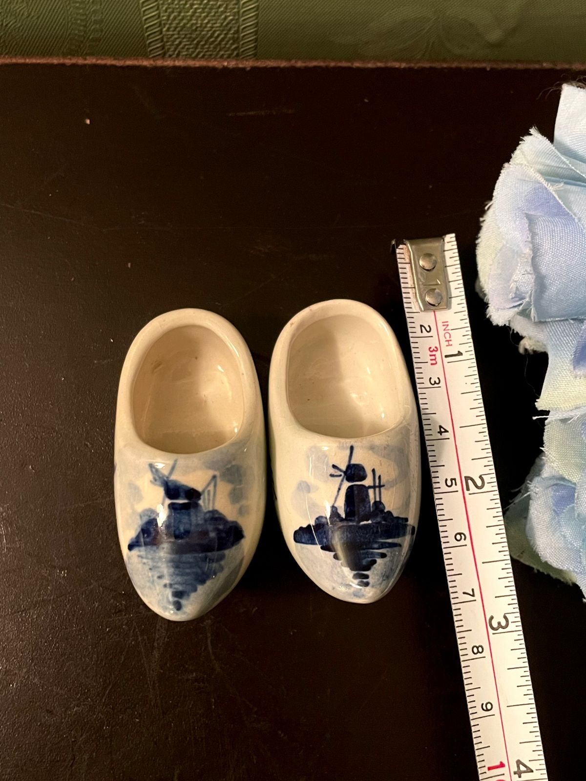 Mini Delft Blue Ceramic Clogs Pair 3 Inch