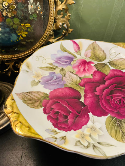 English Bone China Red Rose Decorative Plate 10 Inch