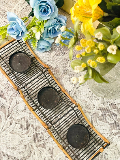 Rustic Metal & Rattan Candle Holder Tray
