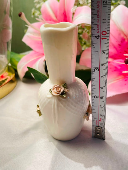 White Raised Rose Decorative Vase Approx. 10 cm