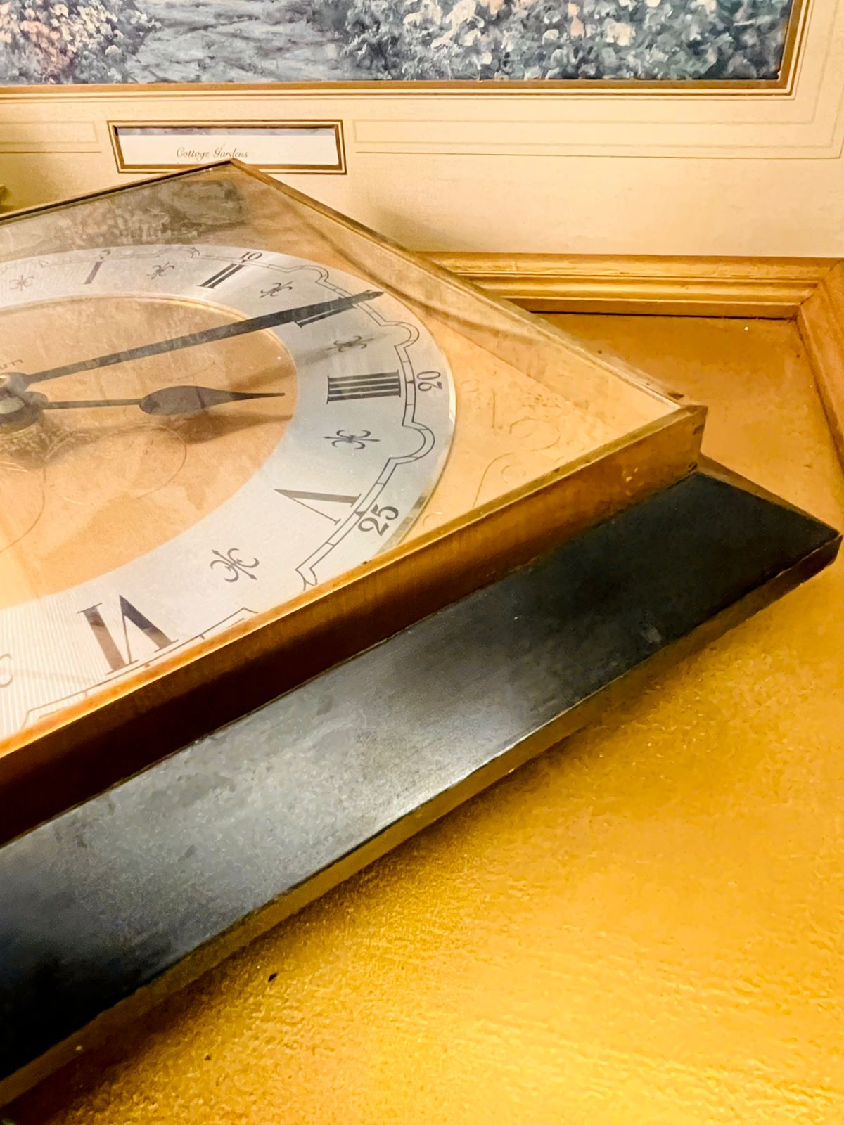 Vintage Square Brass Wall Clock Roman Numeral Gold Frame Decor