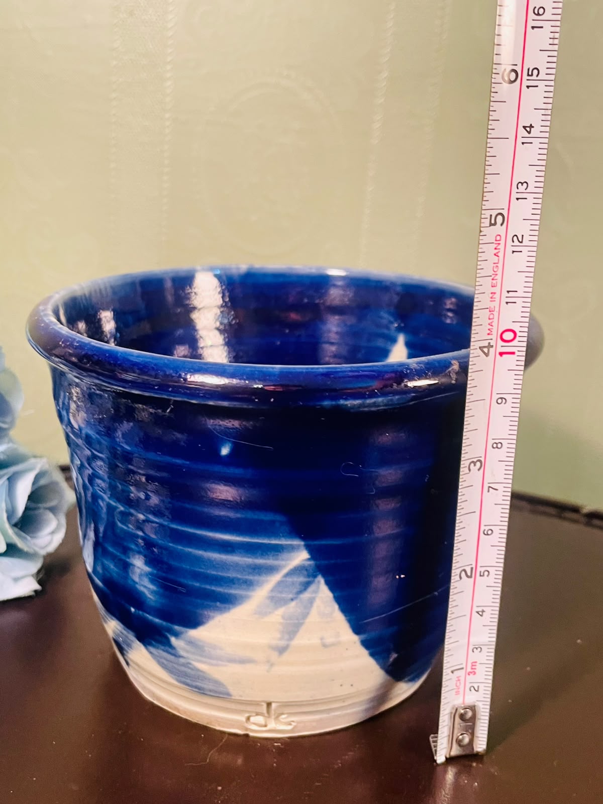 Blue & White Glazed Ceramic Plant Pot – 4 Inch