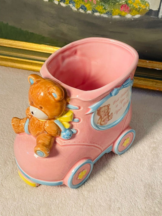 Vintage Baby Pink Rocking Planter – Pastel Ceramic – Made in Japan