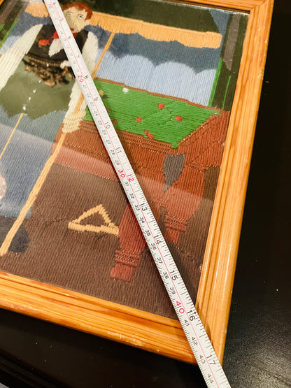 Vintage Needlepoint Billiards Wall Art Made in England
