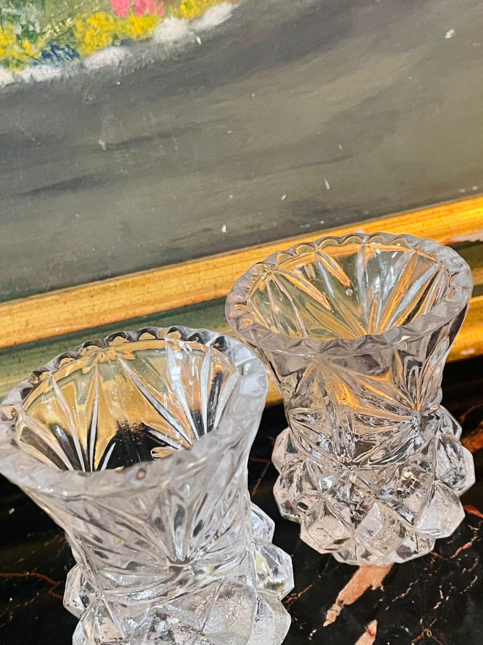 Set of 2 – Mini Crystal Vases | Vintage Pressed & Moulded Crystal Bud Vases