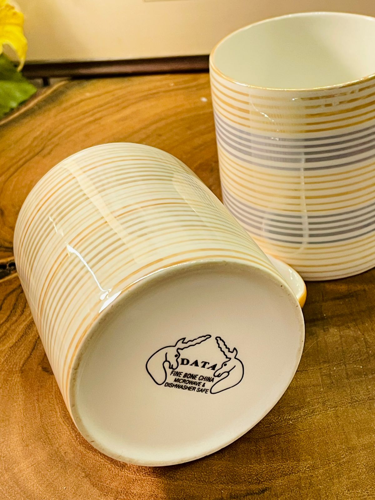 Set of 2 Data Fine Bone China Stripe Mugs | Gold & Blue
