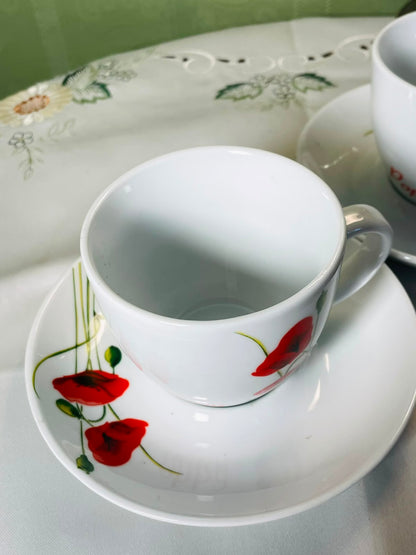 Red Poppy Oven-Safe Cup & Saucer 4-Piece Set 9 cm