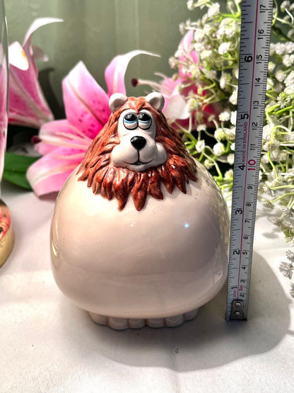 Ceramic Lion Coin Bank Brown & Cream 5 Inch