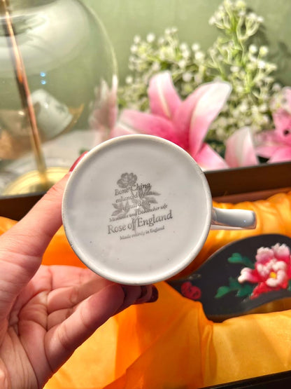 ANTIQUE Rose of England Bone China Mug & Decor 3-Piece Gift Set