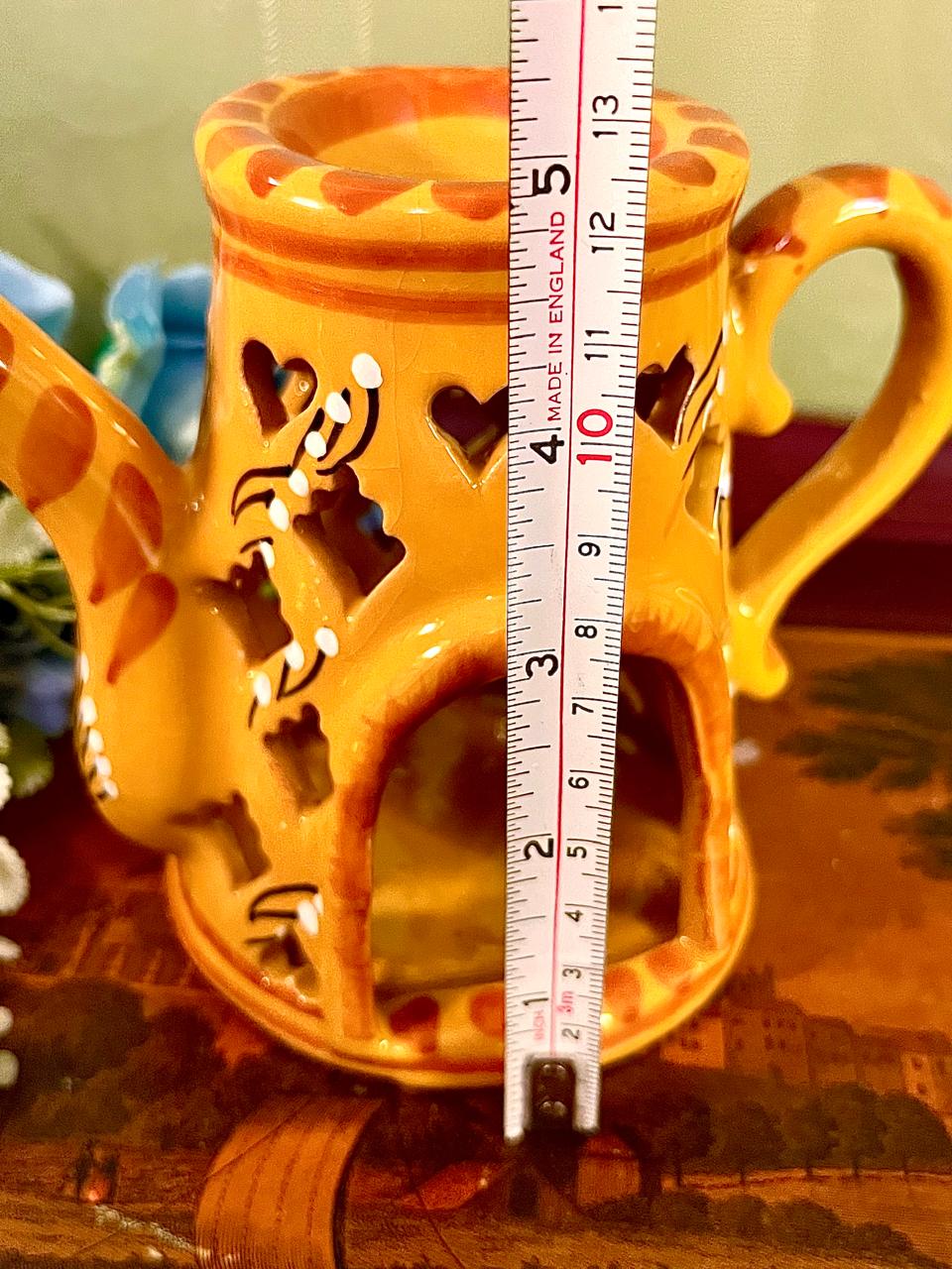 Vintage Moroccan Ceramic Teapot Warmer 13 cm Amber Cutwork
