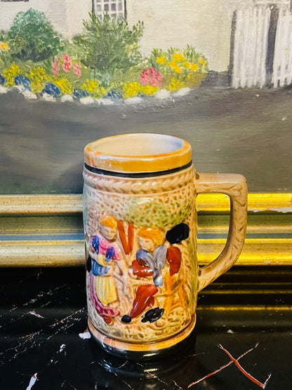 Vintage Ceramic Stein – Embossed Tavern Scene Collectible Mug