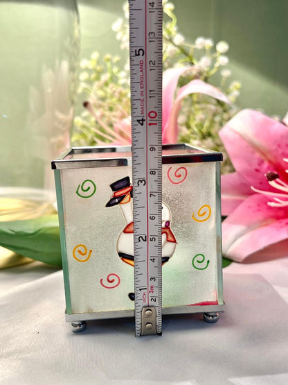 Christmas Fayre Snowman Glass Candle Holder / Votive – Approx. 9 cm