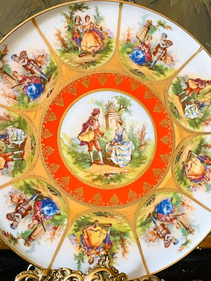 (Rare Find) Old Vienna Decorative Plate – Rococo Revival Scene with Gold Accents, England
