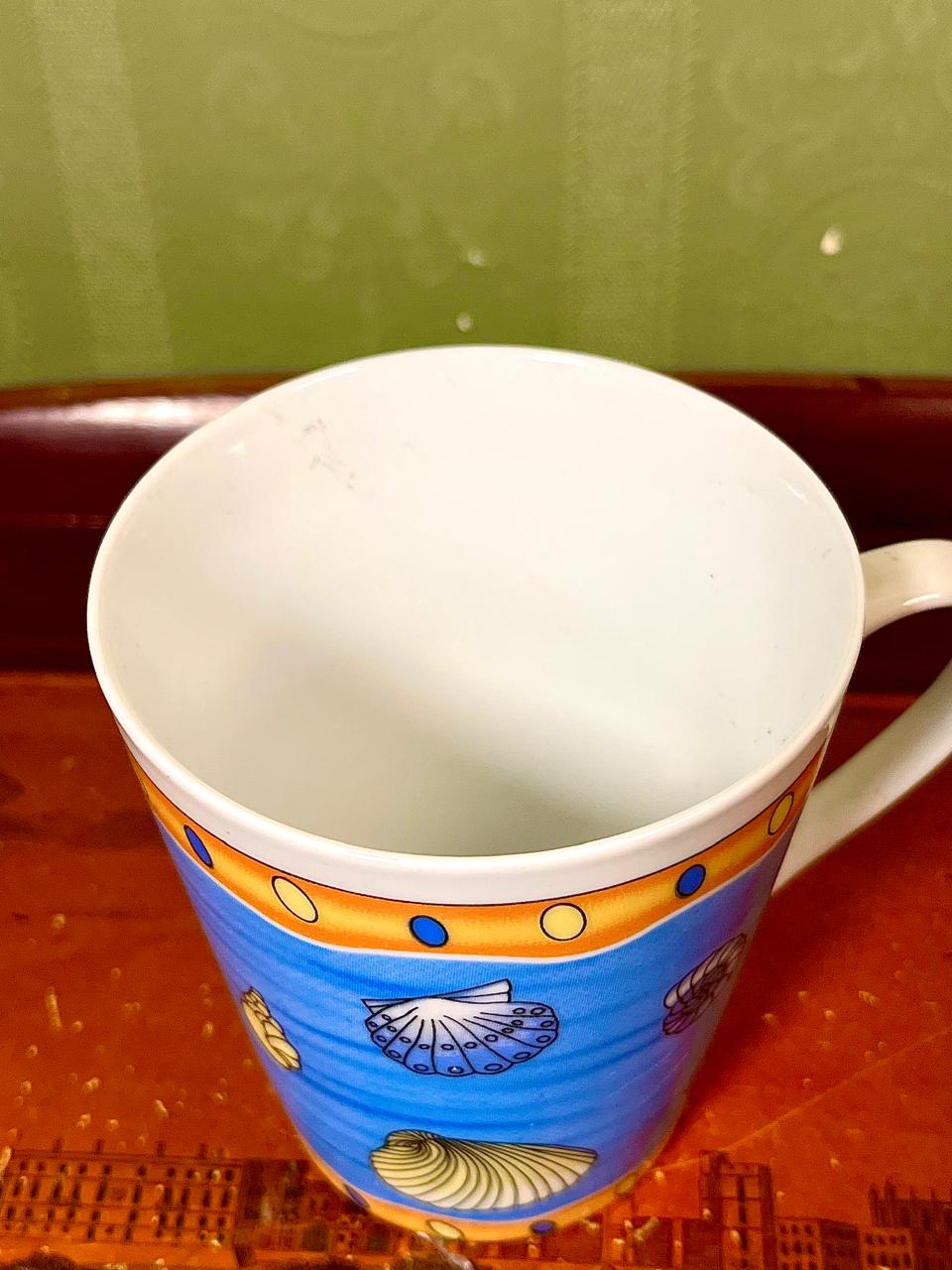 Blue Seashell Coastal Ceramic Coffee Mug 4"