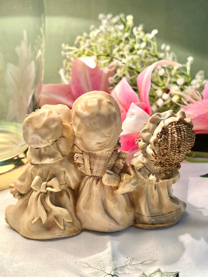 Three Children Figurine with Bird Cream Decor 13cm