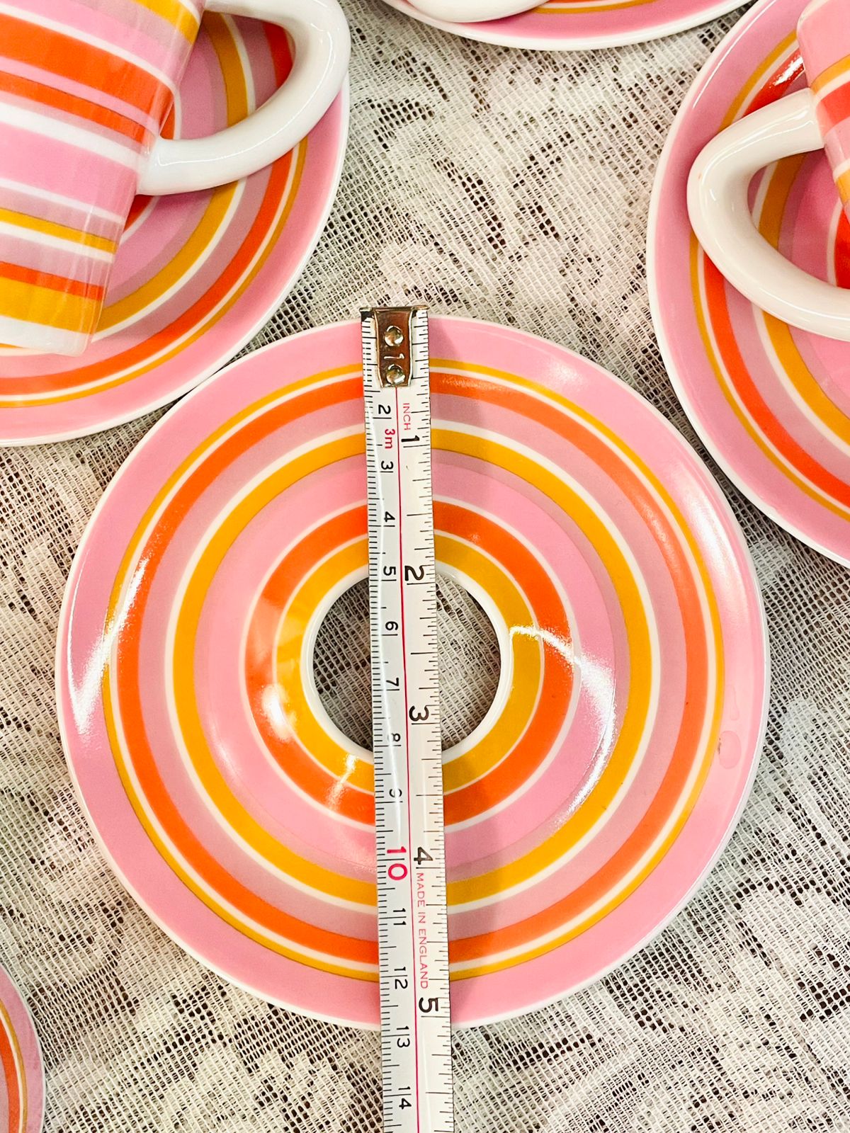 Vintage Pink Stripe Mugs & Saucers Set of 4
