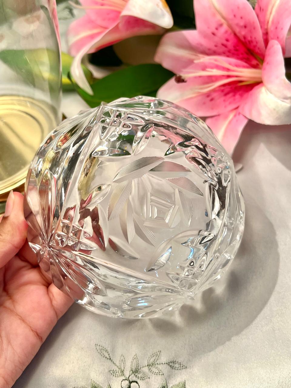 Vintage Clear Crystal Ashtray – 5 Inch Starburst Design