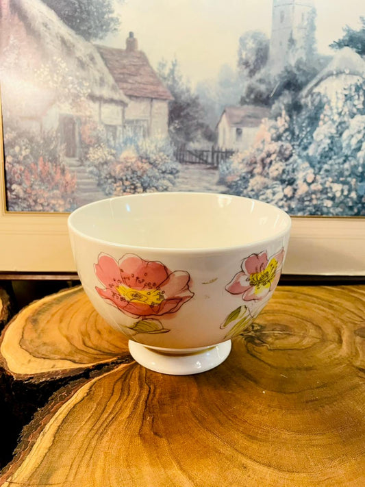 Vintage Floral Porcelain Bowl Pink Flower Pedestal Bowl