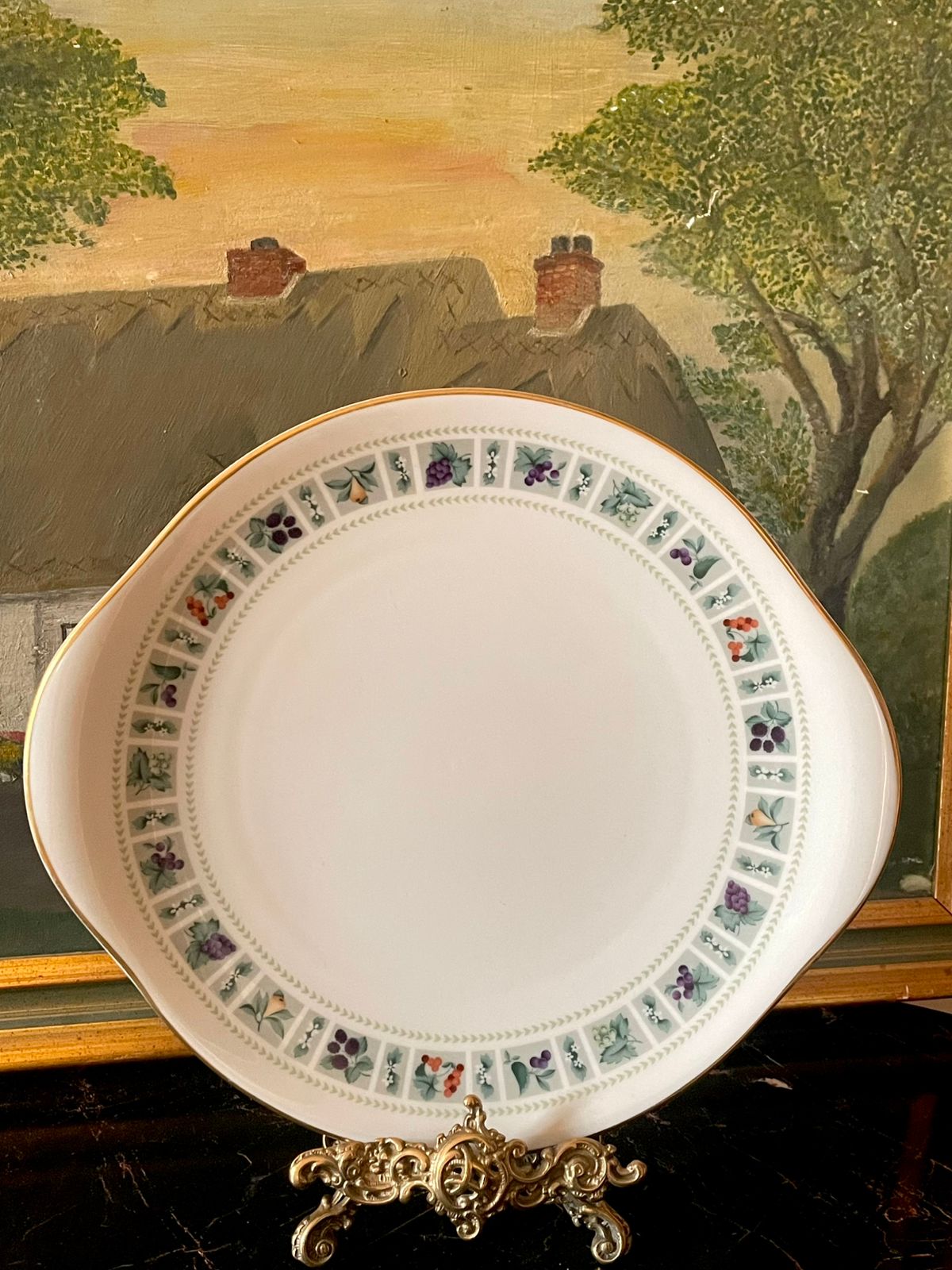 royal doulton tapestry, royal doulton england, vintage china plate, fine translucent china, tapestry pattern plate, english porcelain, european vintage crockery, sunset kitchen decor, collectible bone china, vintage serving plate, high end thrift pakistan