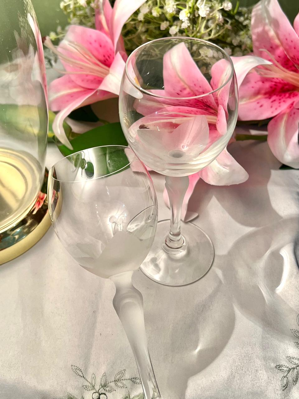 Vintage Frosted Floral Crystal Goblets – 2 Pieces, 7 Inch